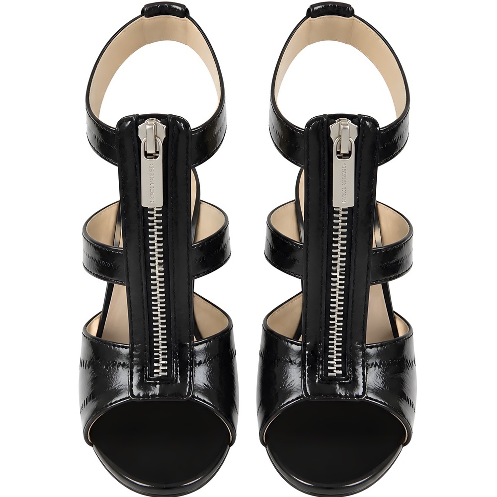 MICHAEL Michael Kors Black Patent Leather Strappy Zip-Heels